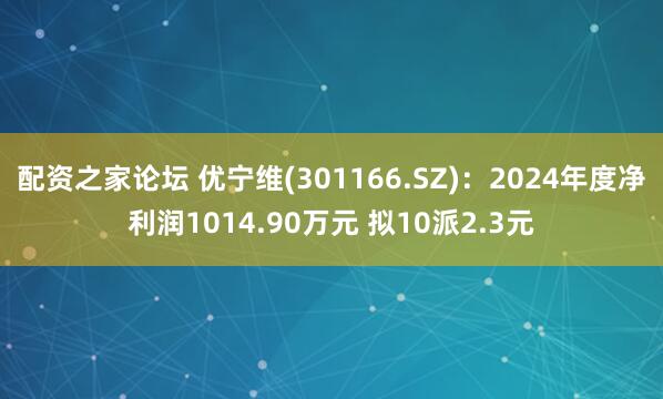 配资之家论坛 优宁维(301166.SZ)：2024年度净利润1014.90万元 拟10派2.3元